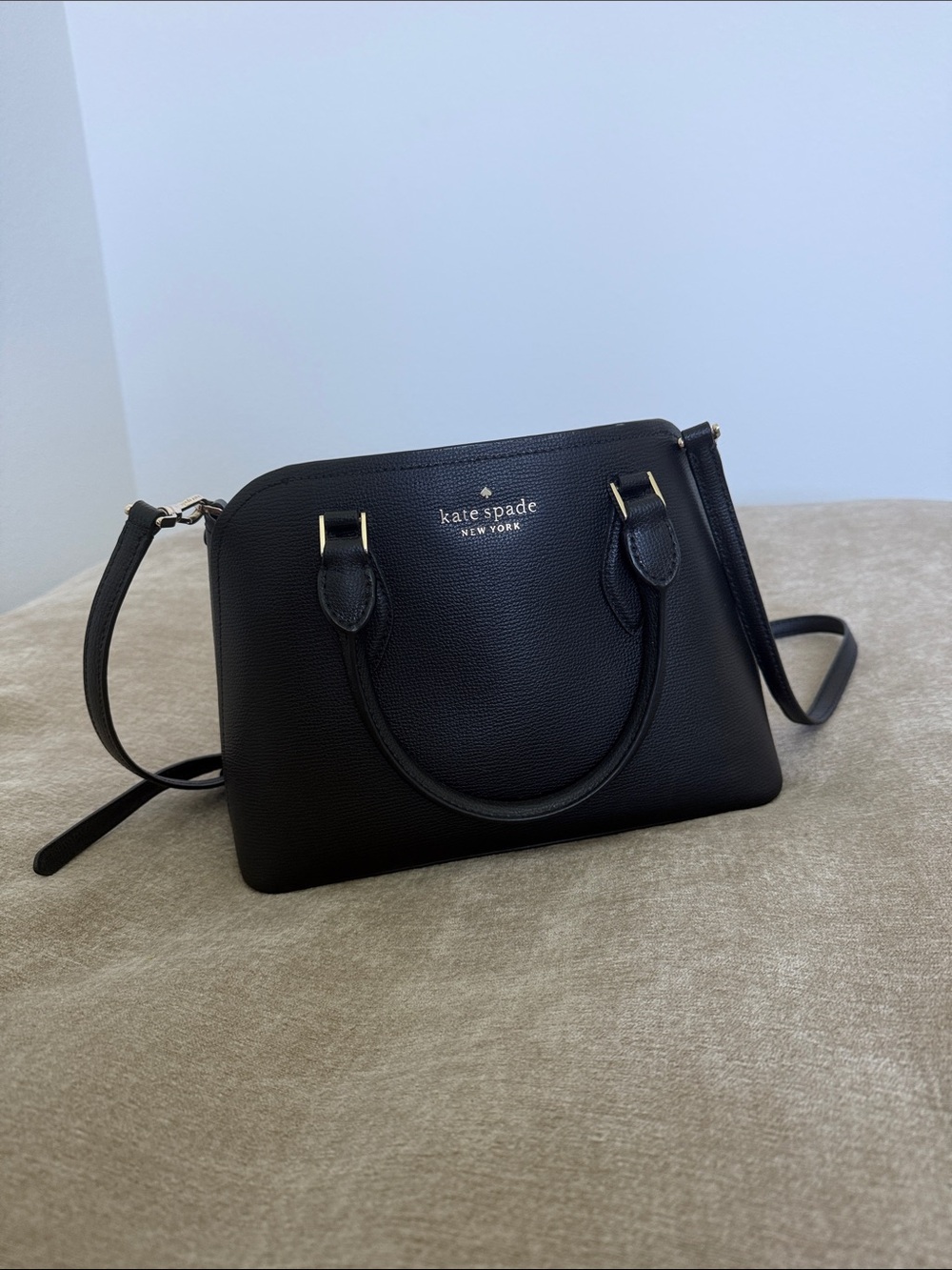 kate spade Black Pebbled Leather Dome Satchel with Crossbody Strap